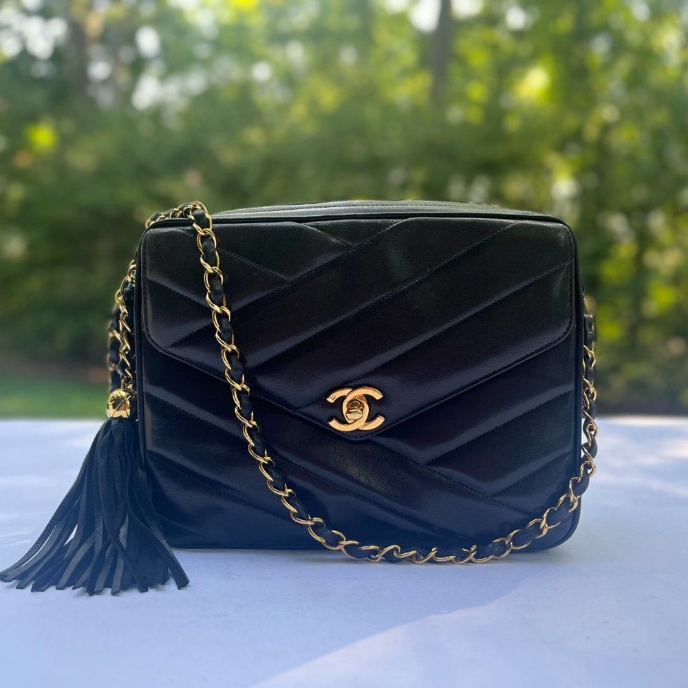 CHANEL Black Crossbody Bag with Gold Accents